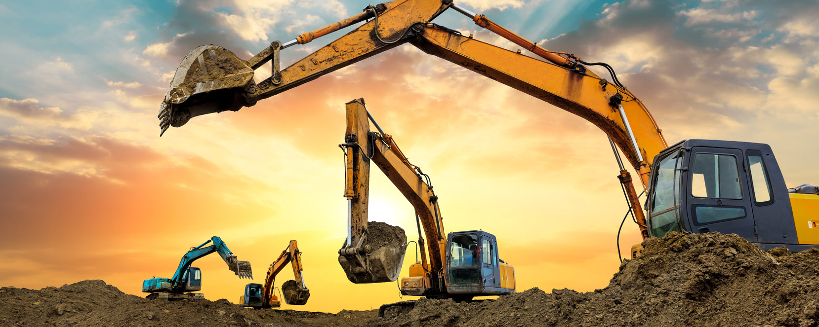 Excavators operating during sunrise – MA Hoisting License and Educated Operator training banner